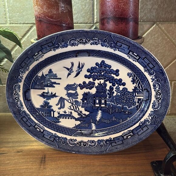 Willow Blue Made in England Oval Platter - Excellent Vintage Condition - Picture 9 of 13